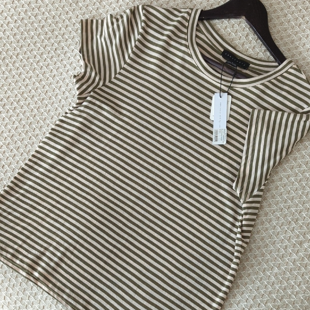 Sanctuary Olive and Cream Striped Short Sleeve Tee